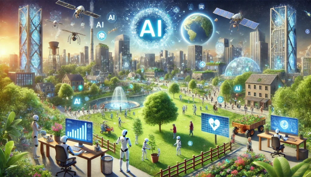 DALL·E-2024-12-06-21.20.36-An-inspiring-digital-illustration-representing-AI-for-social-good-in-a-16_9-ratio.-The-scene-features-a-futuristic-cityscape-with-eco-friendly-buildin